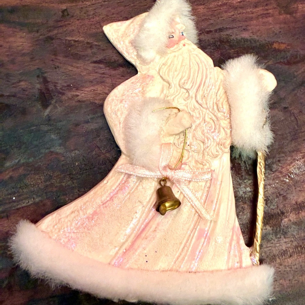 💕 Vintage Kurt Adler Pink Santa Ornament – 5” Faux Fur & Shimmer